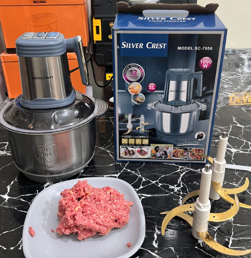 Silver Crest Electric Meat Grinder Chopper 5L Sharp Golden Steel blades SC-7050 Food Chopper